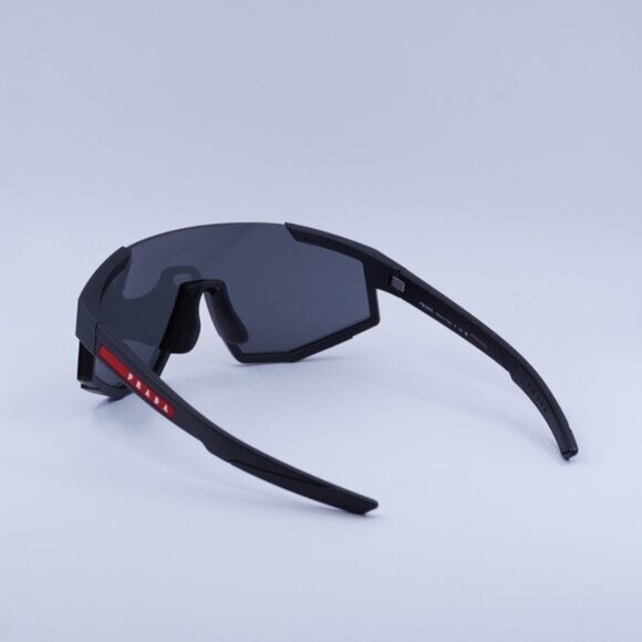 Prada Sport PS04WSF DG006F Sunglasses Black Rubber Shield Frame, Grey Lenses - Picture 9 of 10